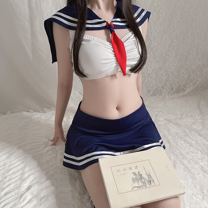 Japanese Anime Sexy Love Sailor Bow Choker School Girl Lingerie Set