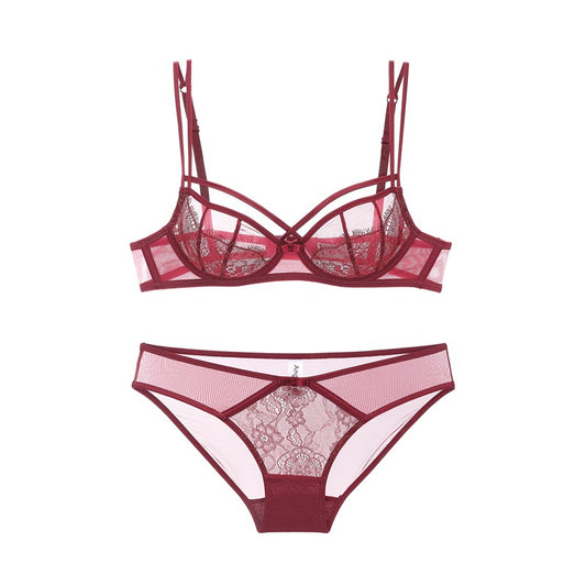 Summer Ice Cream Lace Strappy Underwire Sheer Mesh See Through Bra Set