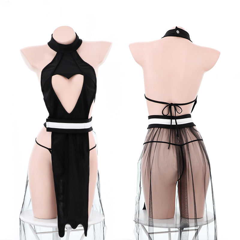 Anime Japanese Style Sexy Keyhole Heart Maid Dress Lingerie Set
