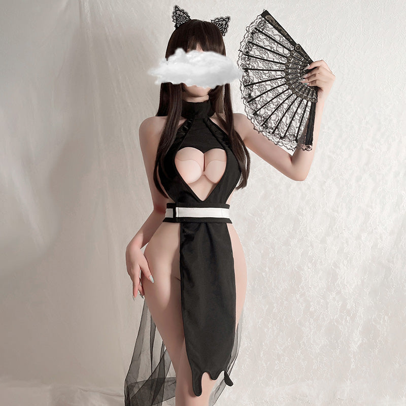 Anime Japanese Style Sexy Keyhole Heart Maid Dress Lingerie Set