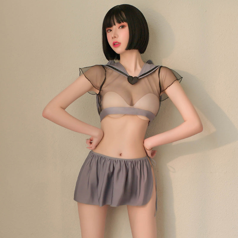日本のレースの透視セクシーな学生服