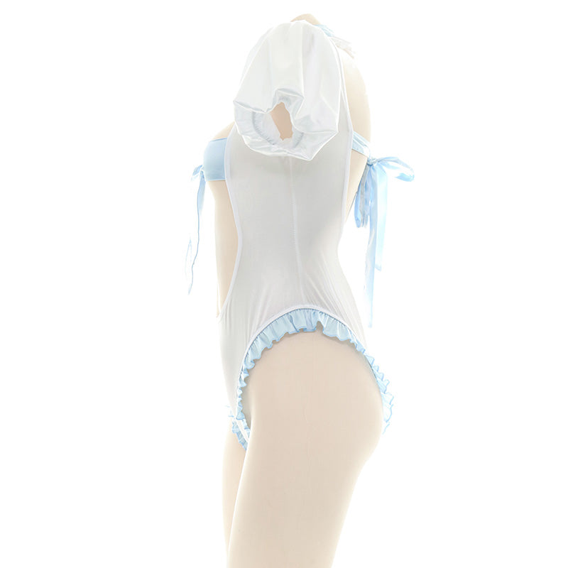 Sofyee  Cute Open-Chested Bow-Knot Dead Water Halter Pajamas Sexy Maid Underwear
