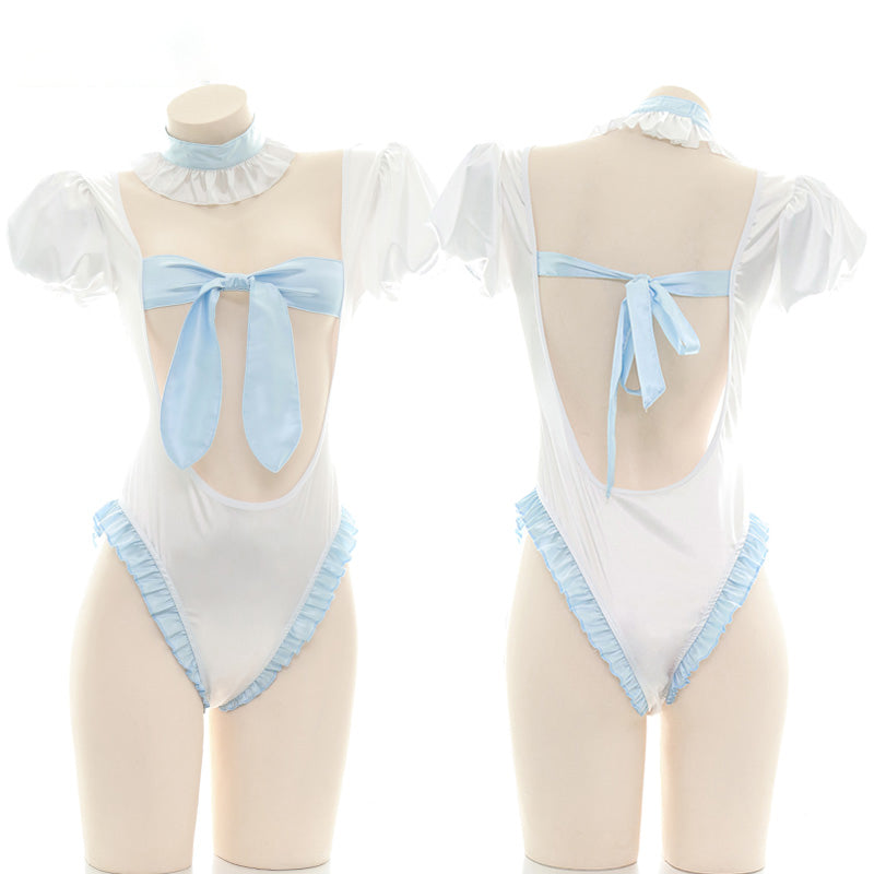 Sofyee  Cute Open-Chested Bow-Knot Dead Water Halter Pajamas Sexy Maid Underwear