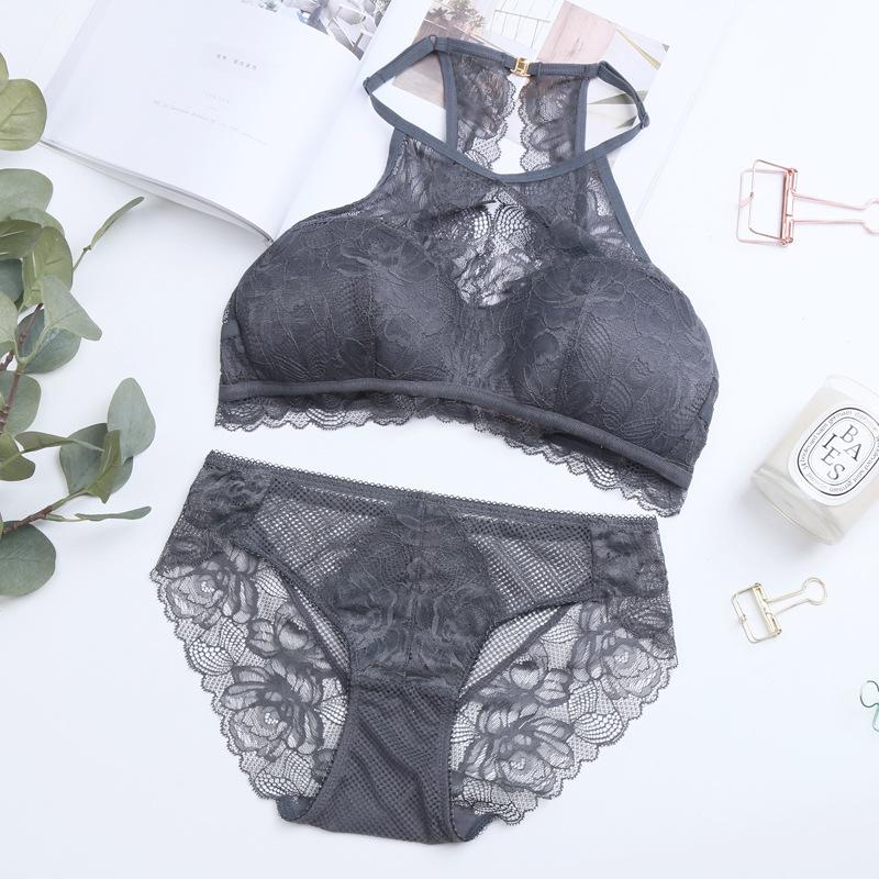 Cute Halter See Through Lace Bralette & Panty Set