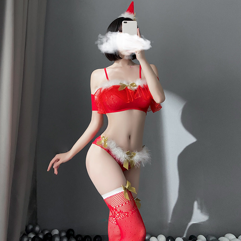 セクシーなクリスマスチューブトップワンピースネットドレススーツ