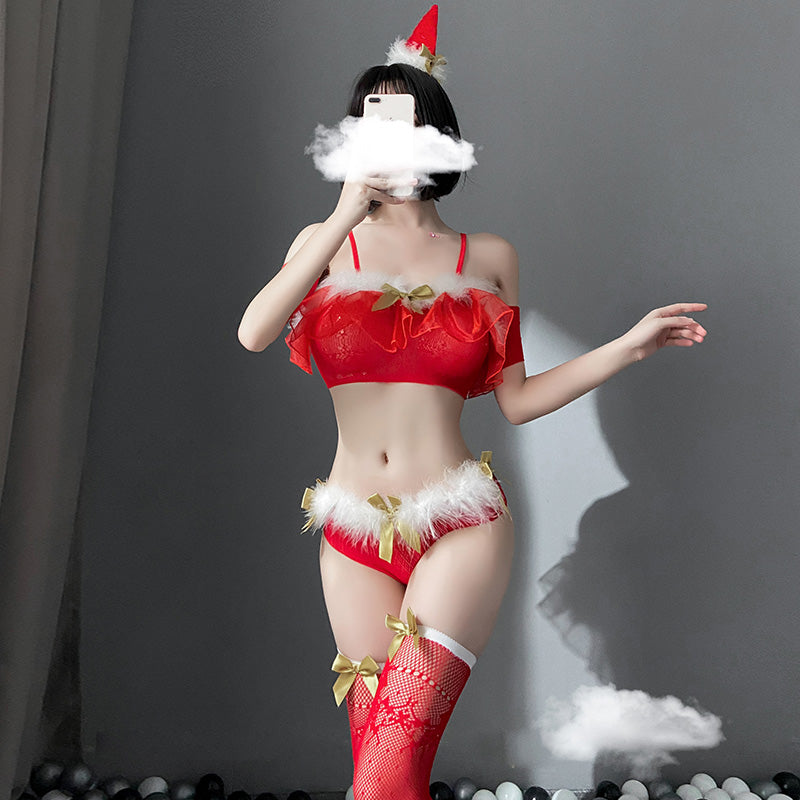 セクシーなクリスマスチューブトップワンピースネットドレススーツ