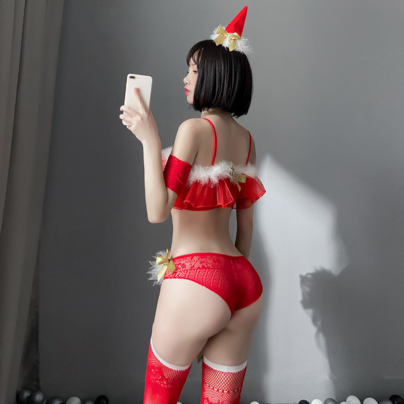 セクシーなクリスマスチューブトップワンピースネットドレススーツ
