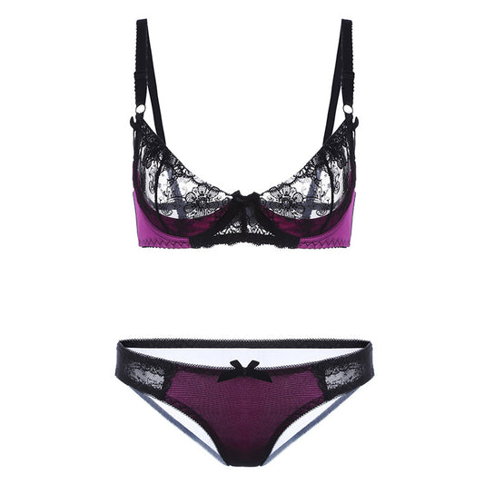 Seductress Violet See Through Lace Bra Set