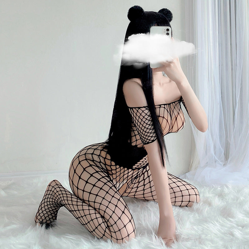 Sexy Black Sheer Full Body Bondage Fishnet Body Stocking