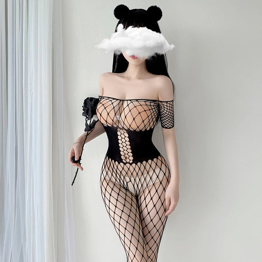 Sexy Black Sheer Full Body Bondage Fishnet Body Stocking