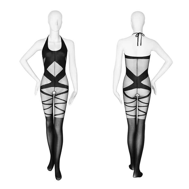Crotchless Black Sheer Seductive Bondage Fishnet Body Stocking