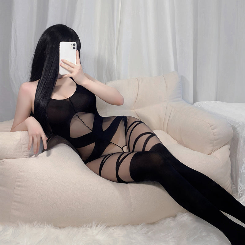 Crotchless Black Sheer Seductive Bondage Fishnet Body Stocking