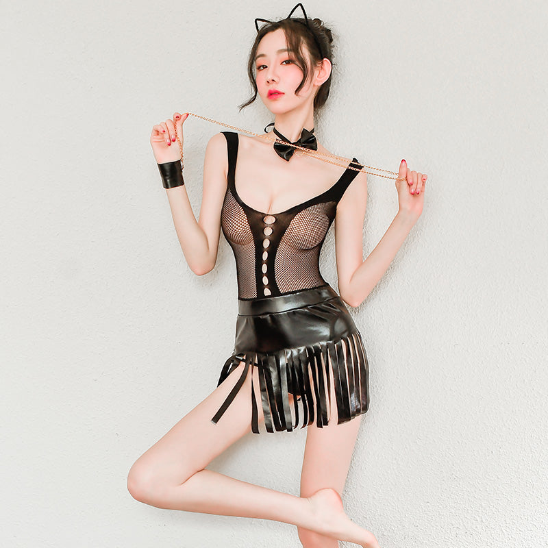 Kawaii japanisches Anime Allure Katze Netzkleid Gefängnis Dessous Set