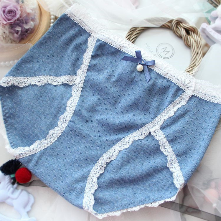 Sea Kawaii Pearl Cute Lace Trimmed Sweetie Heart Panty