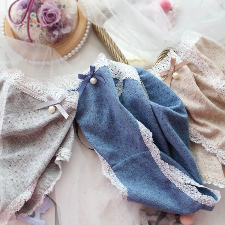 Sea Kawaii Pearl Cute Lace Trimmed Sweetie Heart Panty