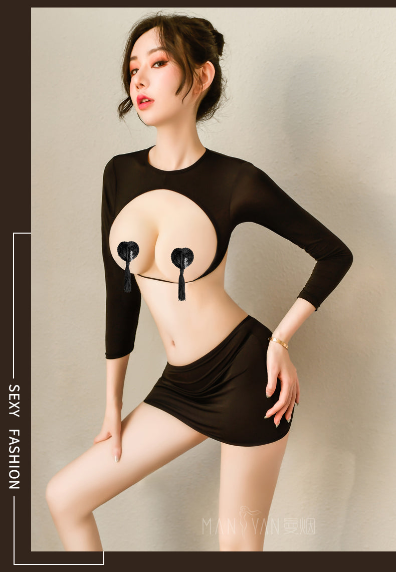 Sofyee Kawaii   Hollow Long-Sleeved Split Bag Hip Tight Secretary Uniform