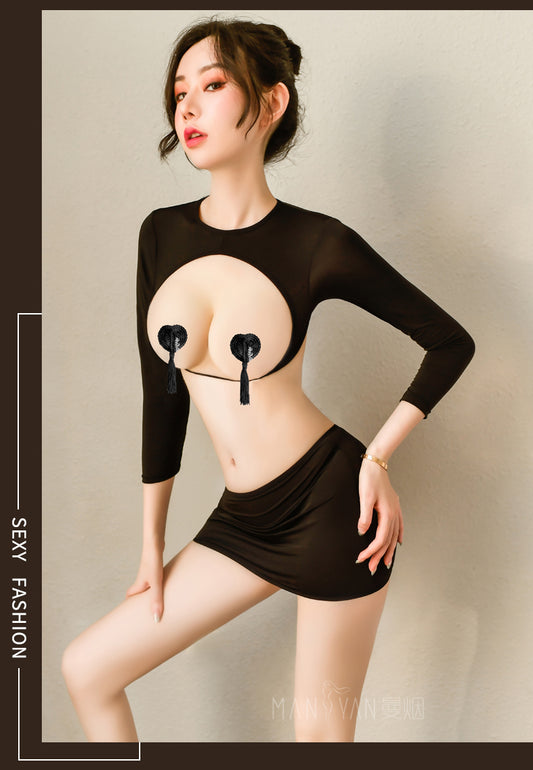 Sofyee Kawaii   Hollow Long-Sleeved Split Bag Hip Tight Secretary Uniform