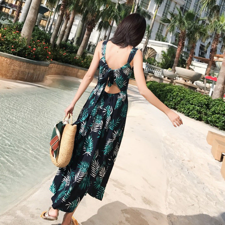 Hello Vacation Floral Olive Leaf Slip Dress