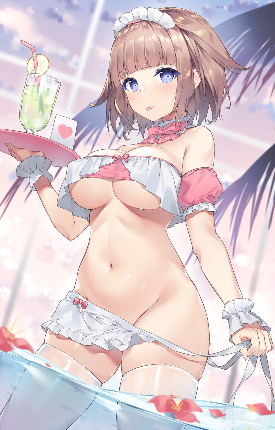 Rüschen Rosa Anime Kawaii Japanisches Halsband Schürze Dienstmädchen Bikini Set 