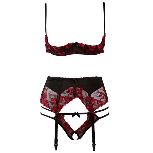 Flower Open Cup Shelf Crotchless Bra Set