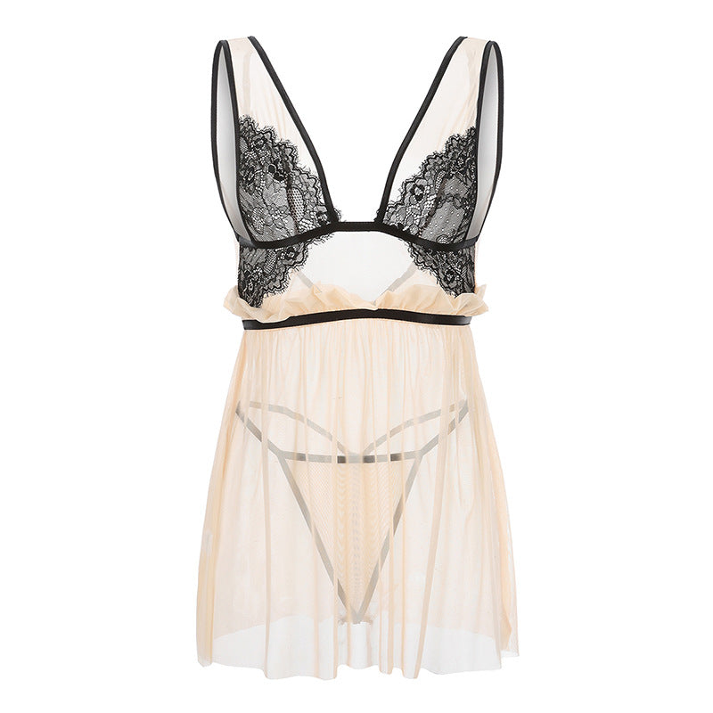 Seductive Cupless See Through All Over Lingerie Set
