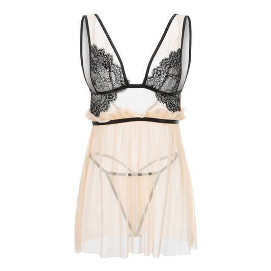 Seductive Cupless See Through All Over Lingerie Set