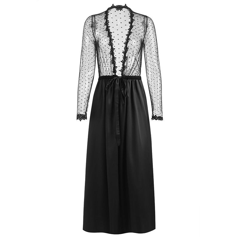 Plunge Polka Dot Silky Lace Robe
