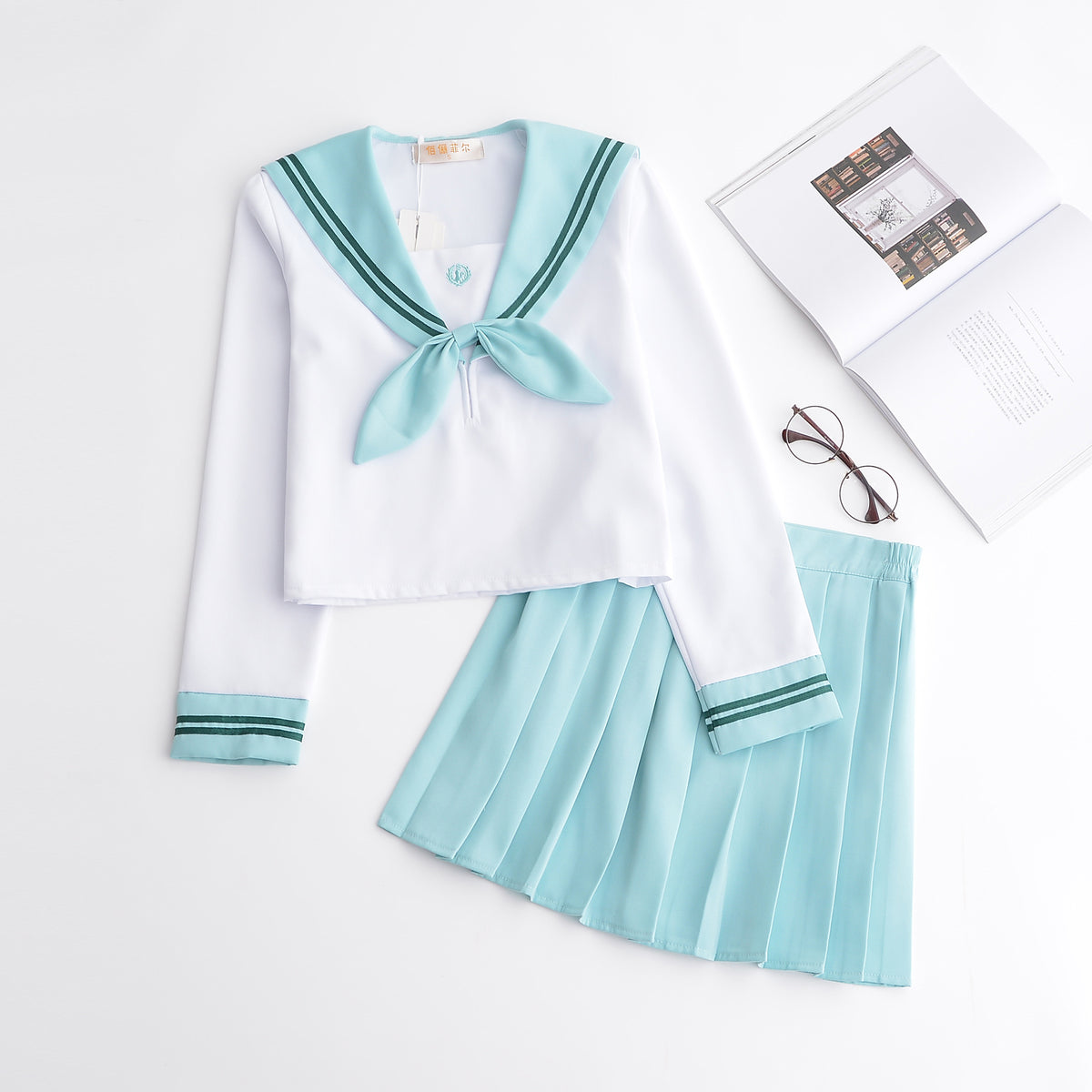 Bow Tie Pink Japanese School Girl Uniform Sailor Moon Shirt Skirt Set