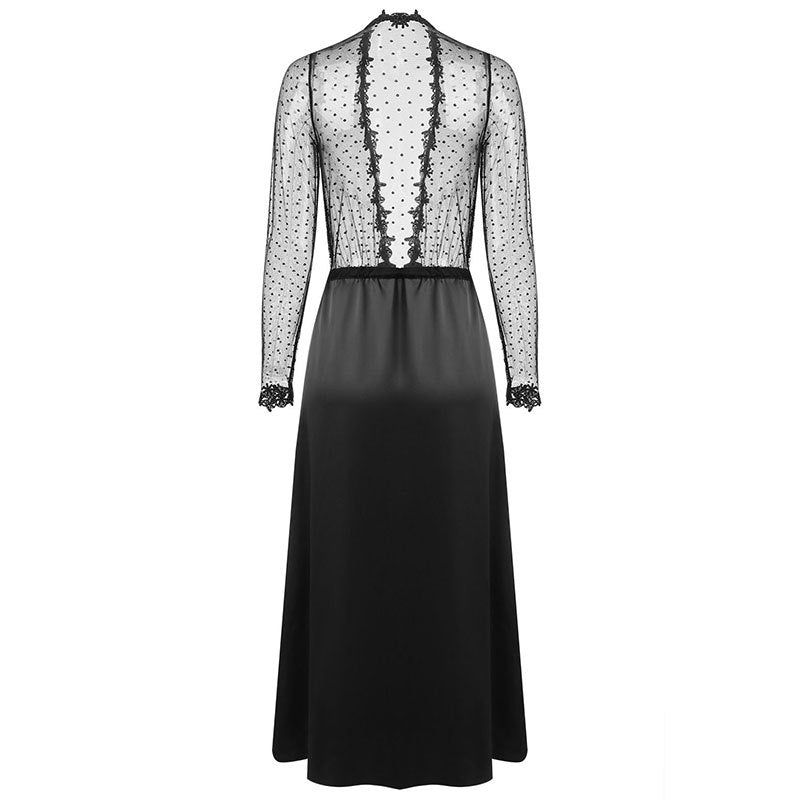 Plunge Polka Dot Silky Lace Robe