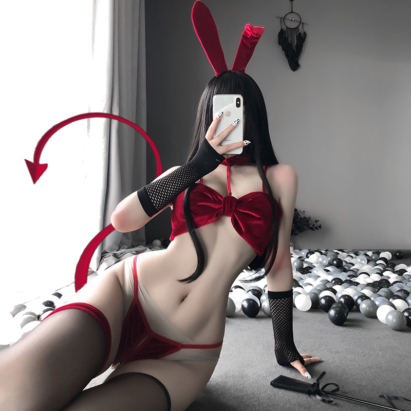 Sofyee  Sexy Halter Bow Soft Cute Bunny Uniform Set