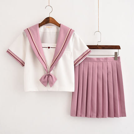 Bow Tie Pink Japanese School Girl Uniform Sailor Moon Shirt Skirt Set