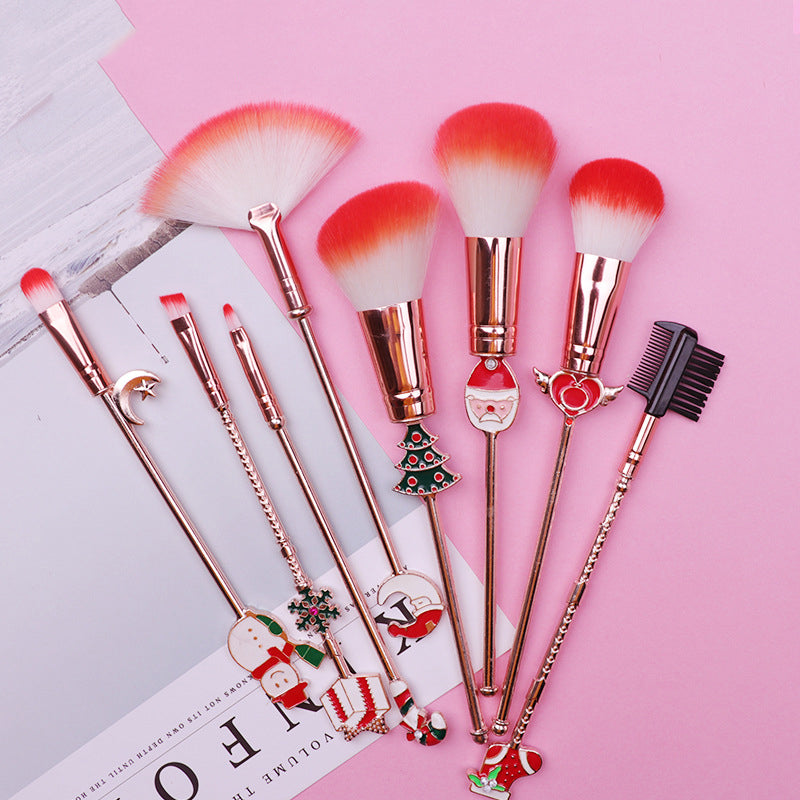 Christmas Deer Kawaii Pink Pastel Make Up Brush Set