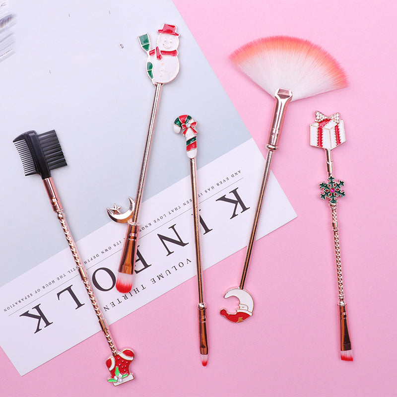 Christmas Deer Kawaii Pink Pastel Make Up Brush Set