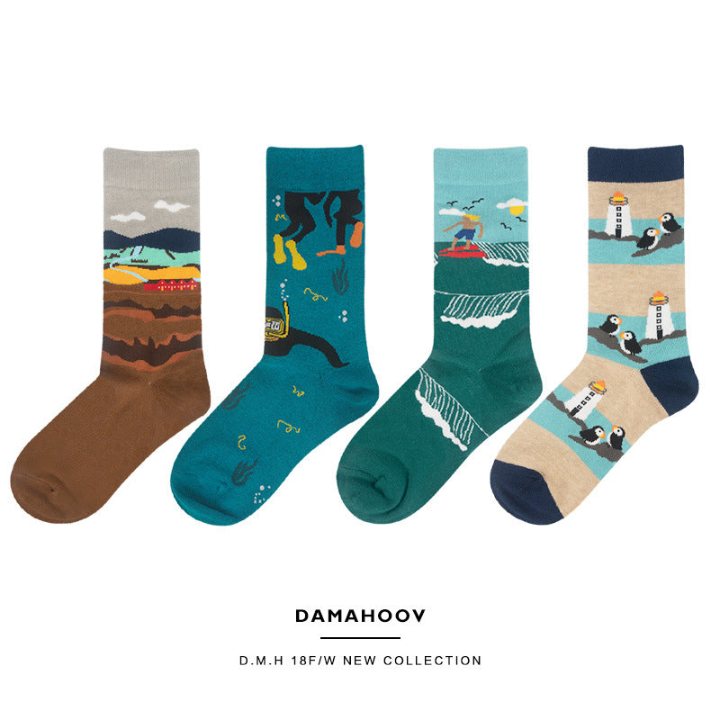 Landschafts-Cartoon-Pfirsich-Kawaii-japanische Pastell-Grafiksocken