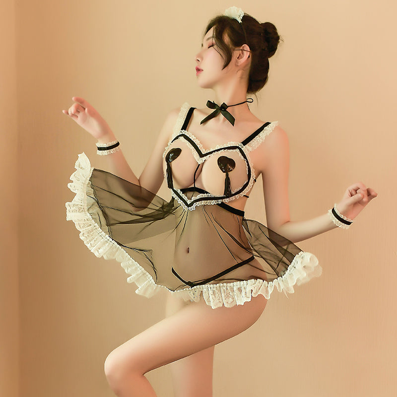 Open Cup Dress Set - Sheer Mesh