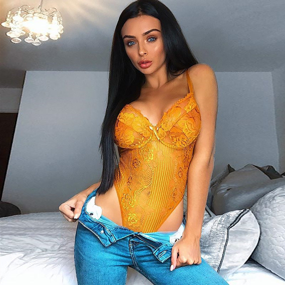 Lace gauze stitching gathers together sex appeal one-piece underwear