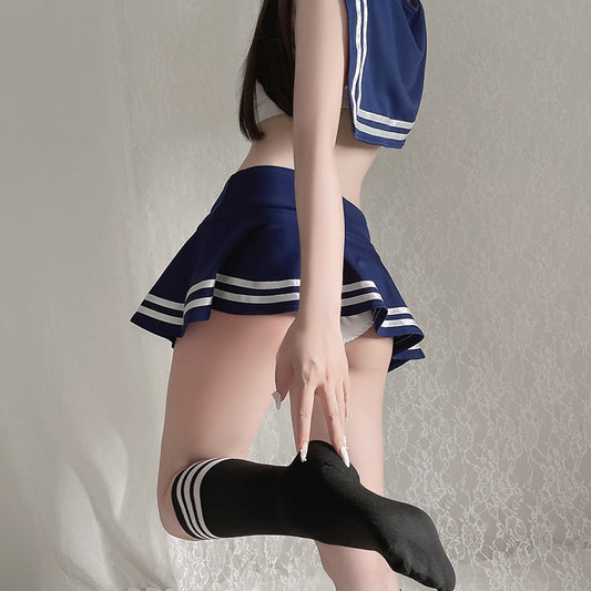 Japanese Anime Sexy Love Sailor Bow Choker School Girl Lingerie Set