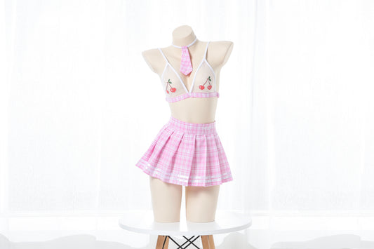 Sexy Anime-Schulmädchen-Kirschrock-Set