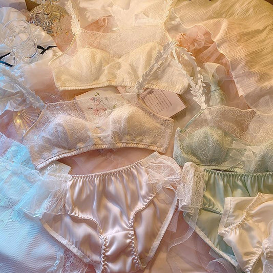 Japanese sexy lace branch tube top style no steel ring bra set