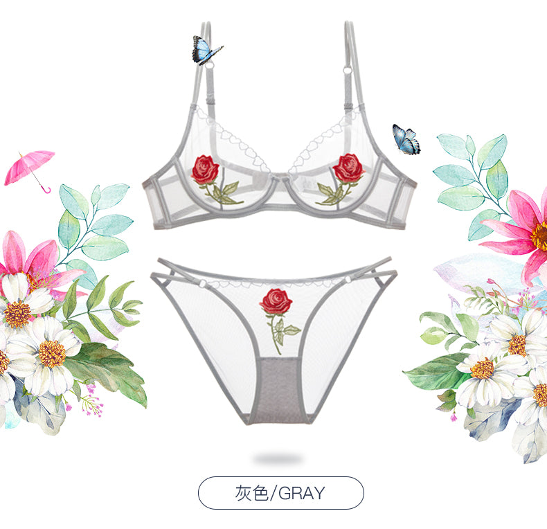 Sheer Flower Bra Set