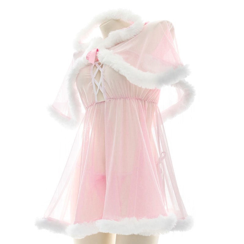 Japanische Strickjacken Sexy rosa Nachthemden – Rüschen-transparentes Babydoll