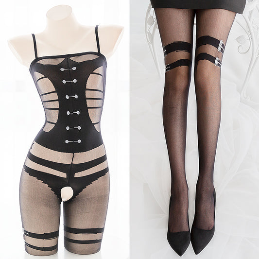 Crotch Open Mesh Sheer Full Body Bondage Fishnet Body Stocking