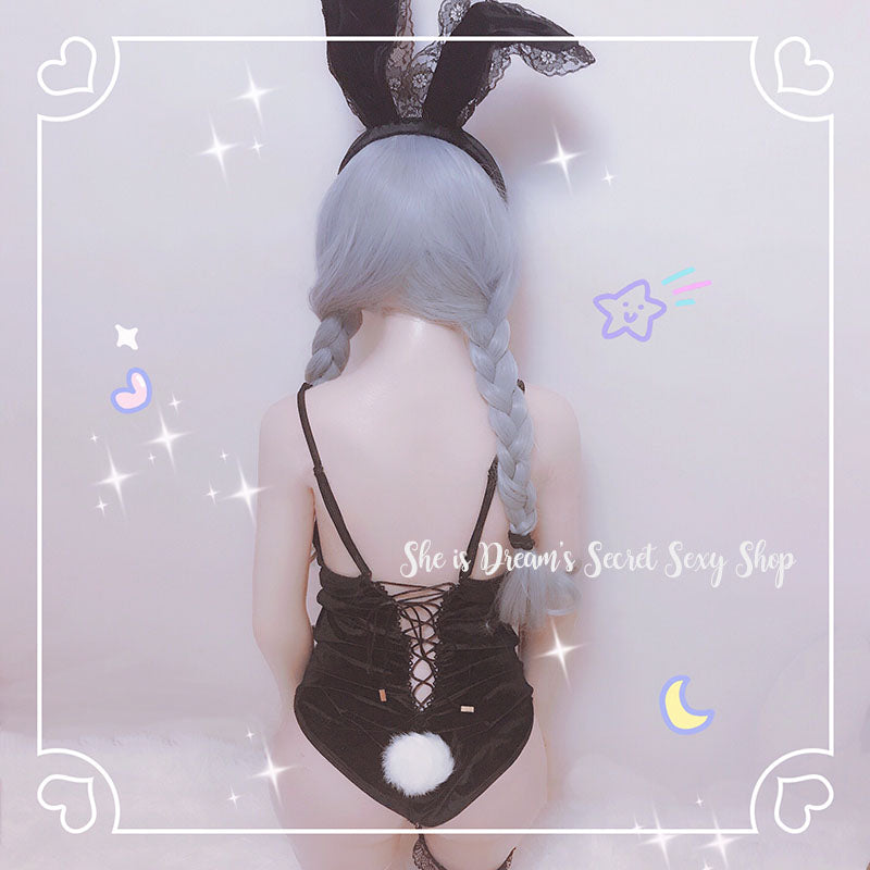 Kawaii Bunny Sexy Sheer See Through Black Lingerie Set