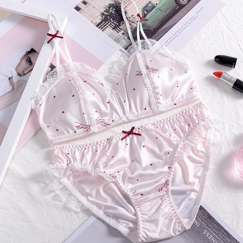 Sofyee Love Satin Dot Pastel Pink Bralette Set