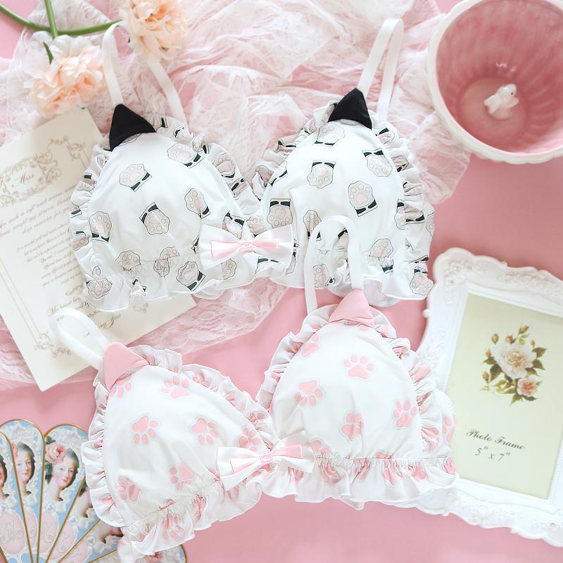 Japanese girl soft girl cat ears Lolita loli no steel ring bra set