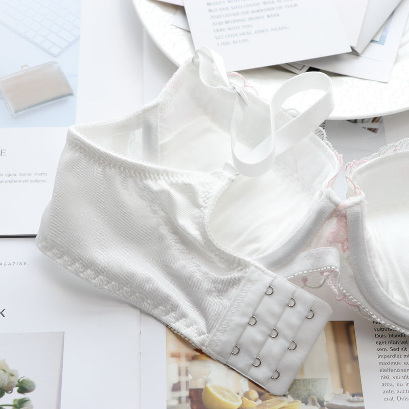 Tumblr Aesthetic Japanese Lace Girly Dot Flower Sweetie Heart Bra Set