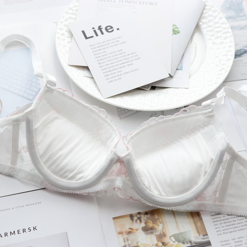 Tumblr Aesthetic Japanese Lace Girly Dot Flower Sweetie Heart Bra Set