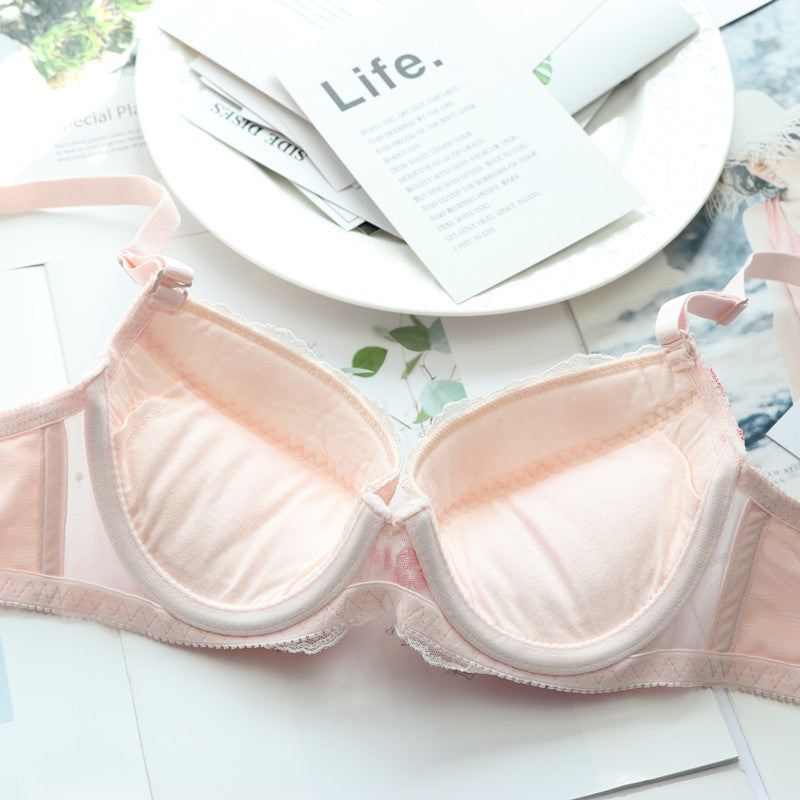 Tumblr Aesthetic Japanese Lace Girly Dot Flower Sweetie Heart Bra Set