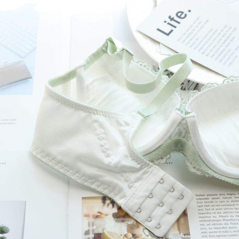 Tumblr Aesthetic Japanese Lace Girly Dot Flower Sweetie Heart Bra Set