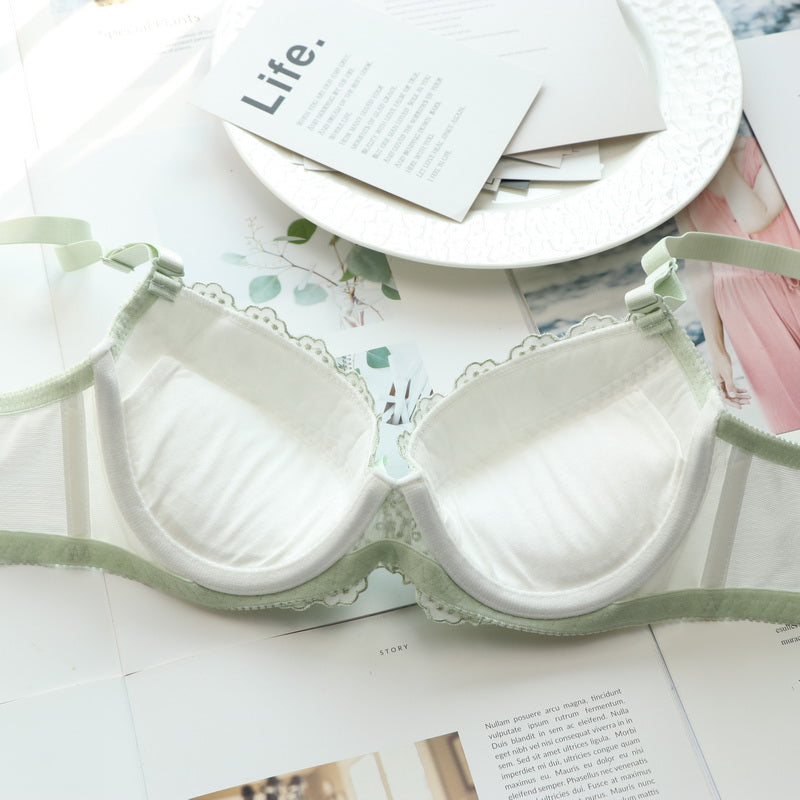 Tumblr Aesthetic Japanese Lace Girly Dot Flower Sweetie Heart Bra Set